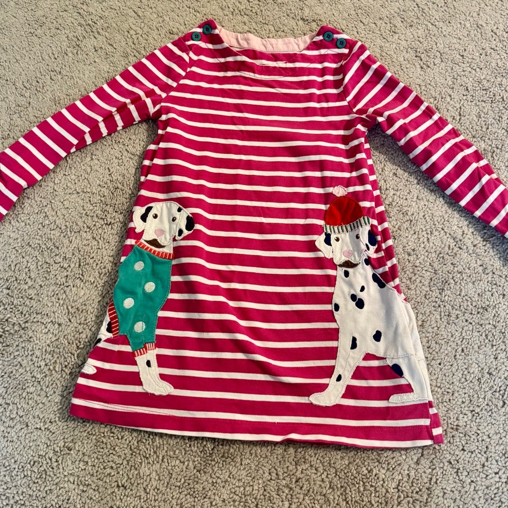 2-3Y Mini Boden Striped Pink Dress with Dalmatian Design